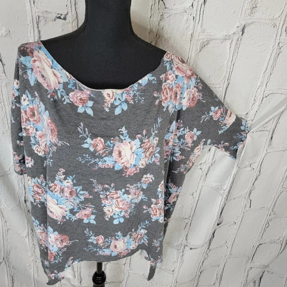 WOMENS Oversized Loose Relaxed Off the Shoulder Fit Floral Tunic Top Casual Sz L - Picture 2 of 6